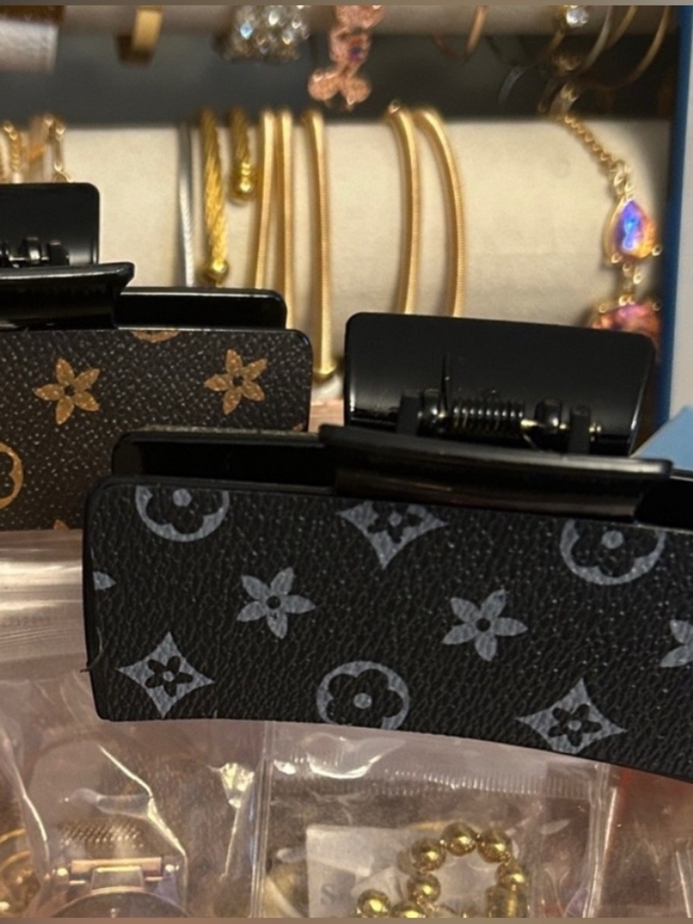 Monogram Pattern Black Hair Claw Clip